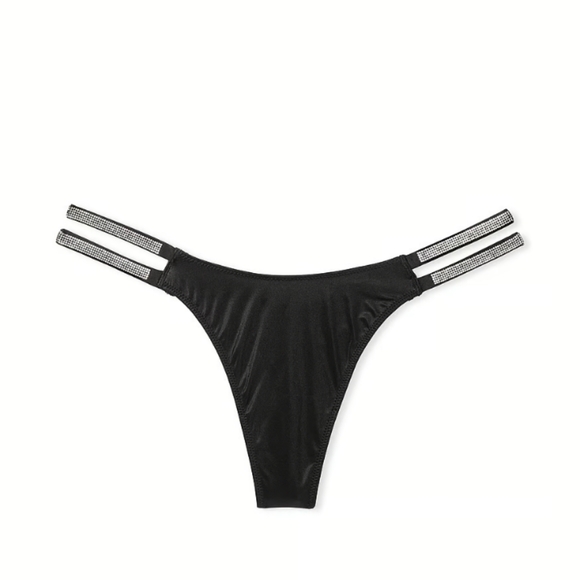 VS Very Sexy Double Shine Strap Smooth Thong Panty Black NWT - Picture 4 of 5